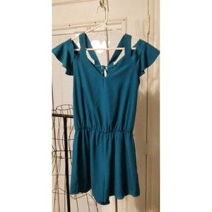 Peppermint womens teal sleeveless romper size medium.